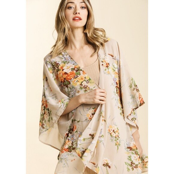 New Umgee S/M M/L English Garden Open Front Flowy Sleeve Kimono Jacket - Picture 1 of 4